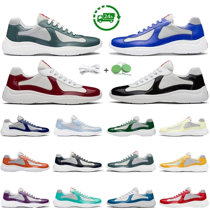 Americas Cup Men Women Casual Shoes Designer Runner Sneaker Top Low Platform Black Blue Red Rubber Sole Fabric Patent Leather Mnes Outdoor Trainers Sports Sneakers