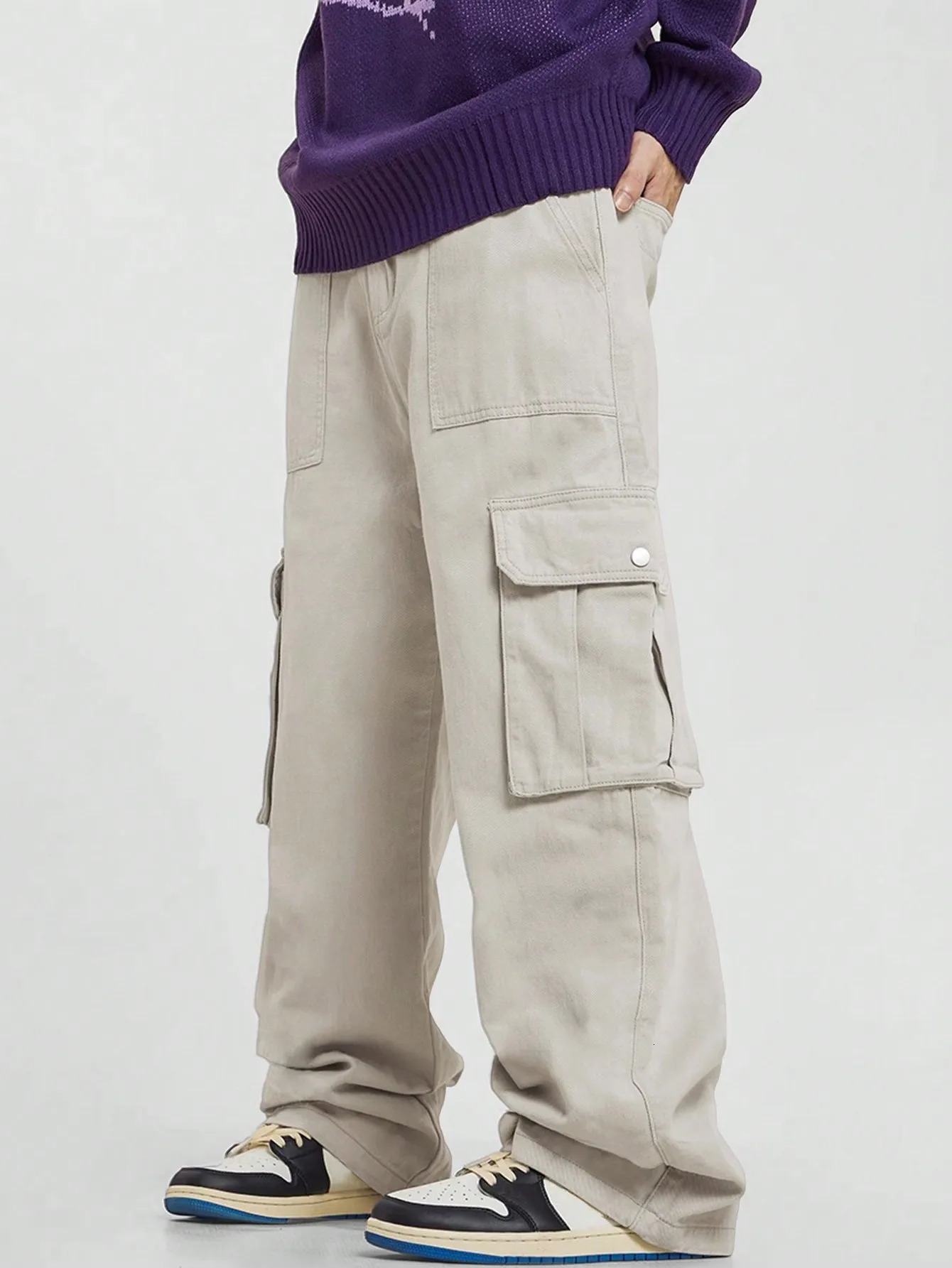 olid Mens Drawstring Cargo Pants With Multi-pocket All Seasons Outdoor Special Gift 241106