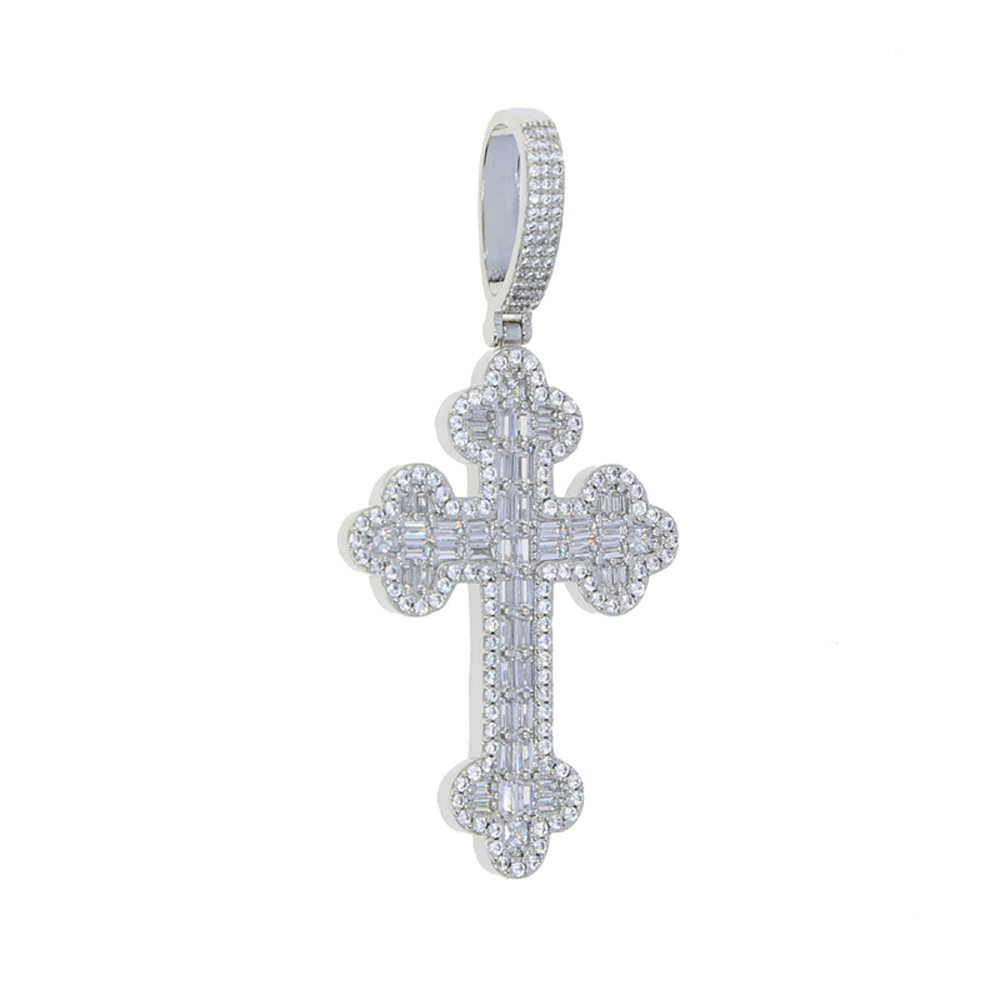 Hip Hop Cross Pendant Necklace with 5mm Tennis Chain Jewelry Set Gold Plated