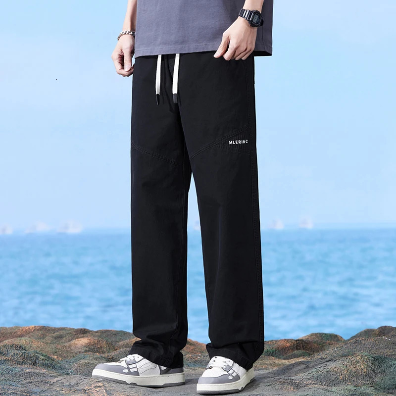 Summer Autumn Cotton Casual Cargo Pants Thin Straight Tube Loose Wideleg Leisure Trousers Men 241104