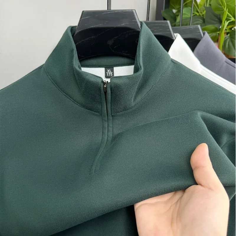 High end brand mens solid color shirt 2024 autumn fashion half zipper long Sve fashion casual stand up collar mens clothing W241106