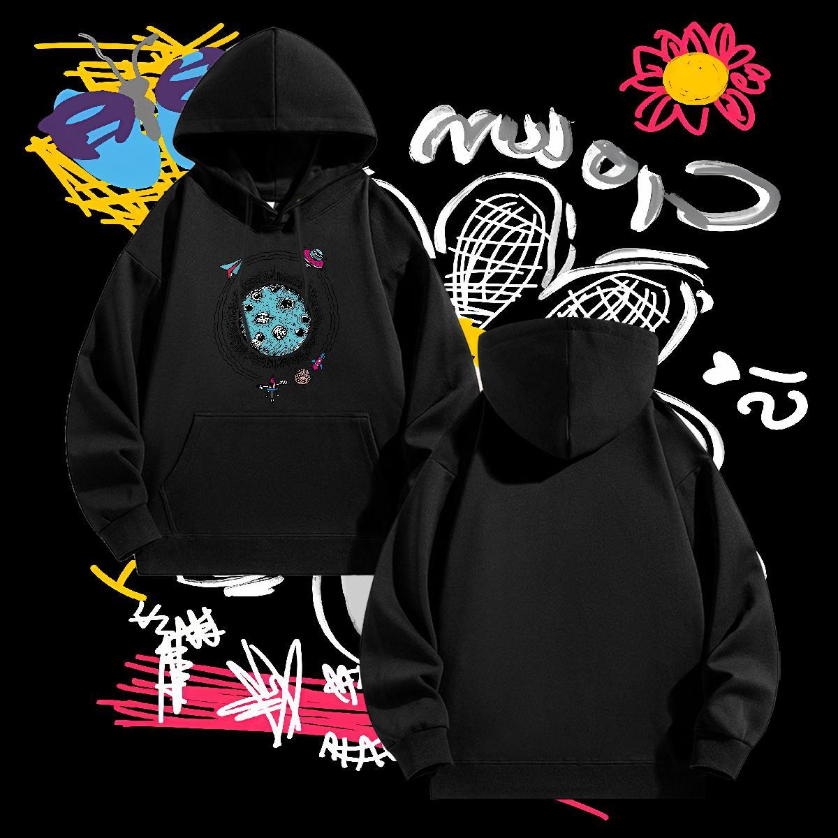 Fashion New Men Sweatshirt hoodie Long Sleeve Drawstring Cool Design Couples Hoodie Anime Print Clothes Casual Velvet Thick