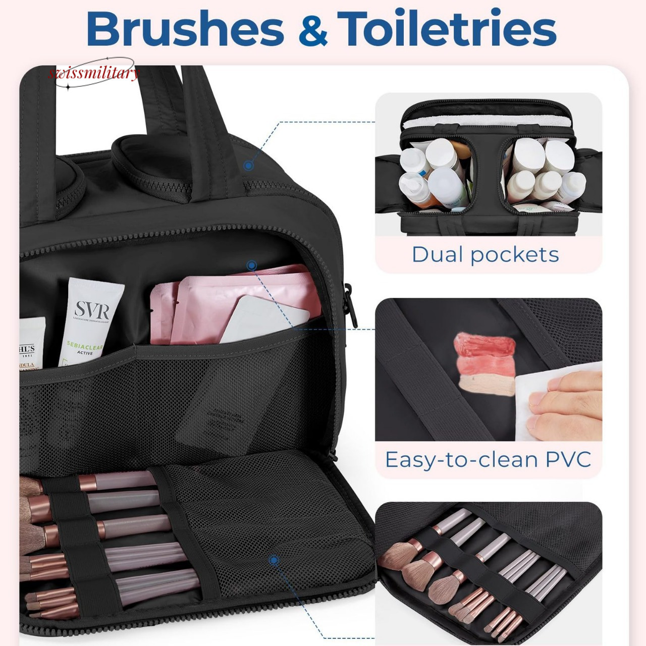 Travel lightweight opening fluffy makeup bag, travel toiletry set storage bag #39 swissmilitary