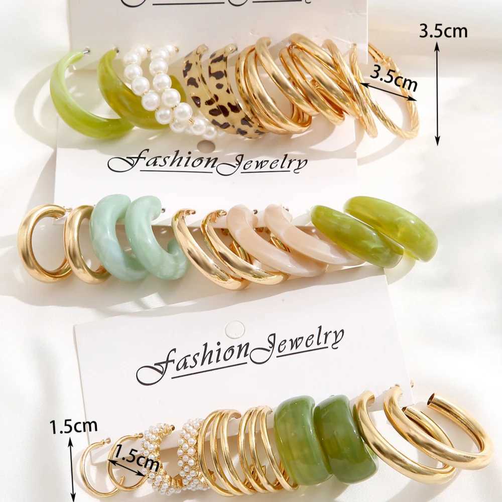 3 sets/pack of Bohe resin acrylic ring earrings set suitable for warm girls women Gitli retro pearl leopard round earrings jewelry X241106