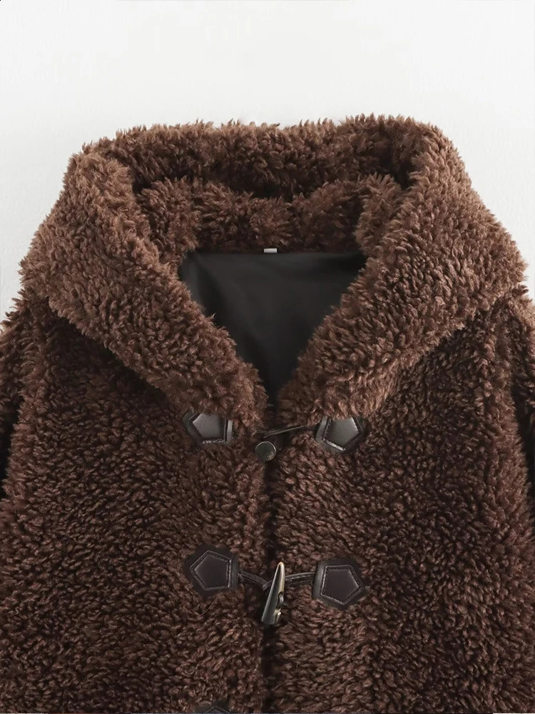 European and American style womens clothing knot buckle faux fur effect short coat jacket 241104