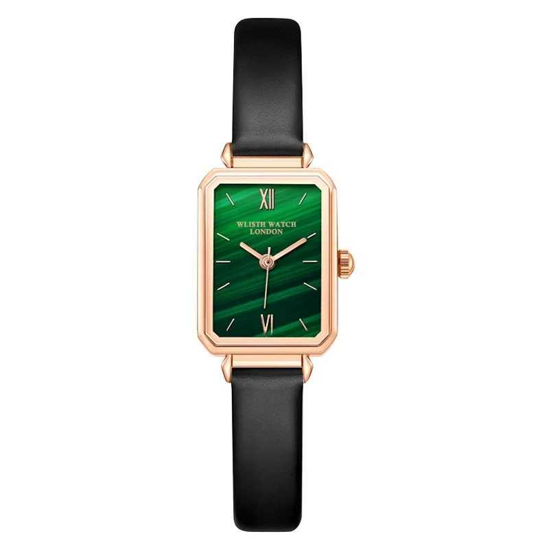 Fashion Wlist Top Brand Wen Square Womens Quartz Bracelet Set Green Dial Simple Rose Gold Mesh and Leather Luxury Watch X241106