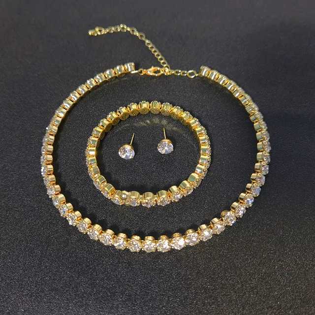 Deluxe round crystal jewelry set used for charm silver bracelets stud earrings zircon chain necklaces wedding party jewelry X241106