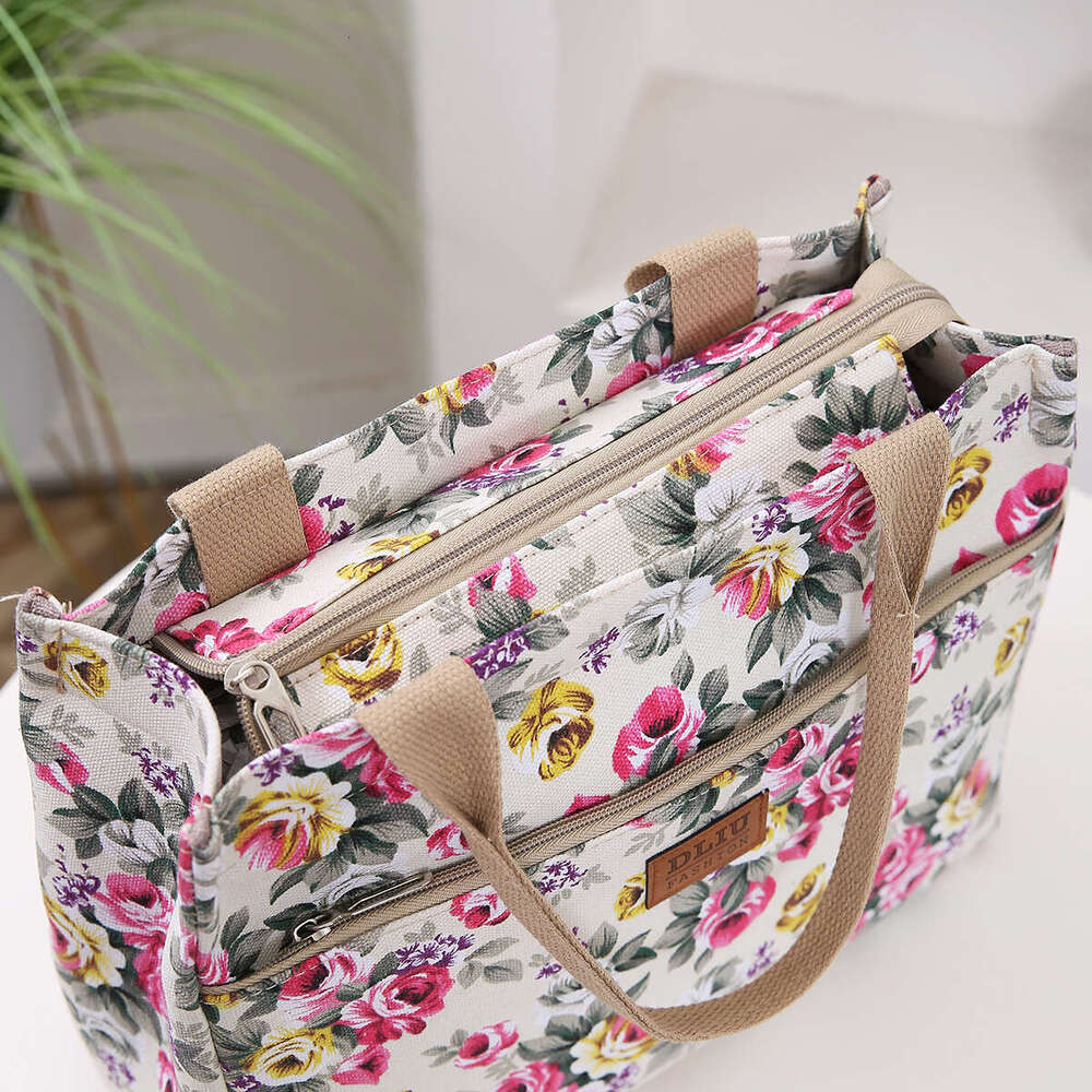 Designer Bag Fashion Floral Print Tote Bag, Portable Canvas Lunch Bag, Women's Casual Handbag & Bento Mommy Bag For Picnic Travel