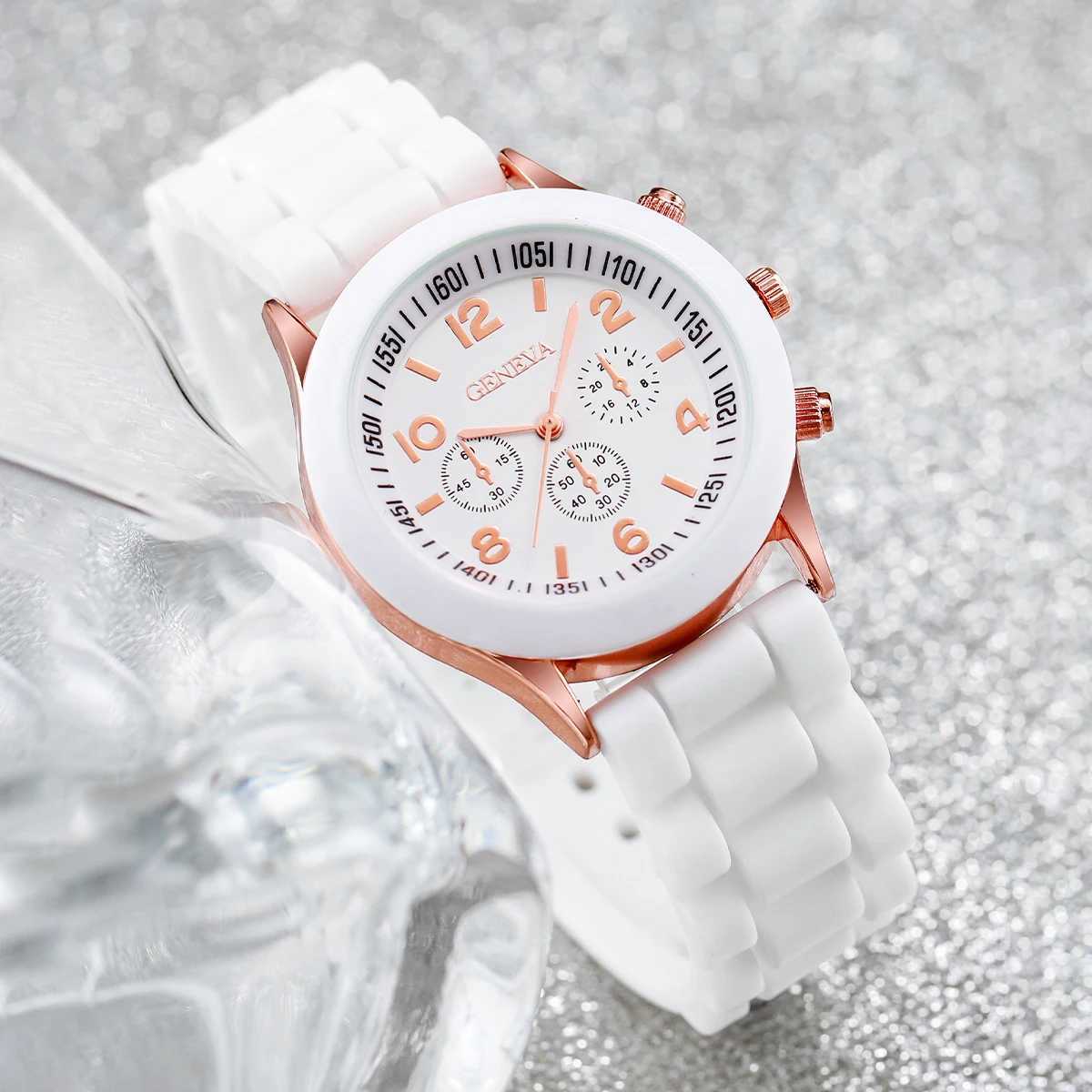 6-piece/set Warm Fashion Silicone Strap Quartz Watch with Shaped Jewelry Set X241106