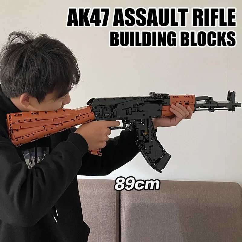 Blocks Military Series 1393pcs AK47 AKM Automatic Rifle Model Building Blocks High-tech MOC Can Shoot Bullet Weapon Bricks Toys GiftsY241106S5R4