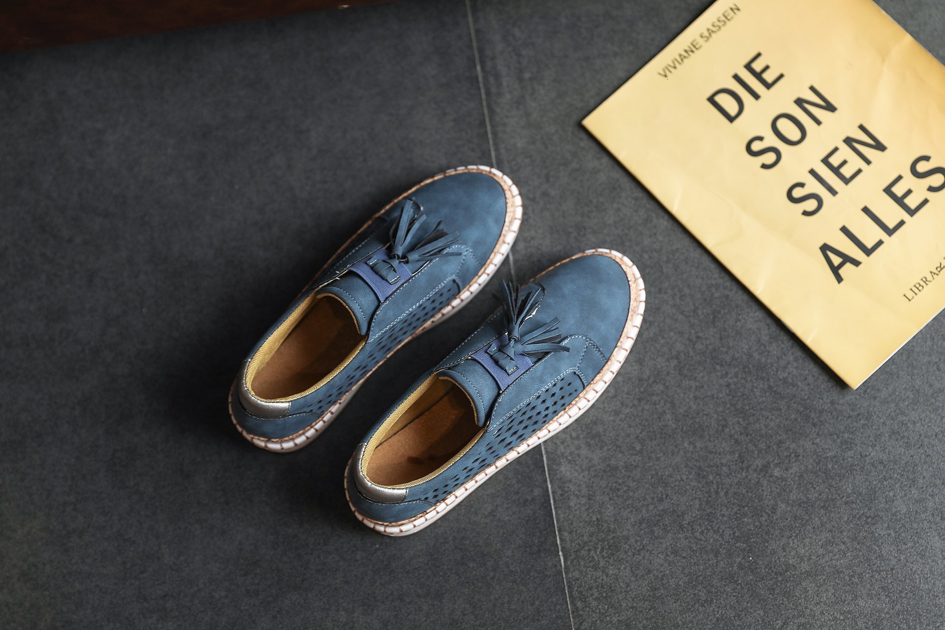 Large size new casual single shoes women's shoes hollow out one foot pedal tassel low cut daily round toe lazy shoes