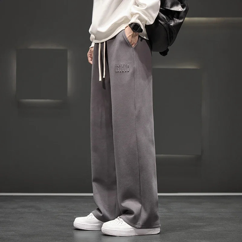 Autumn Men Knitted Sports Pant Steel Stamp Printing Wide Leg Casual Trousers Straight Solid Lightweight Cotton Fabric Unisex 241104