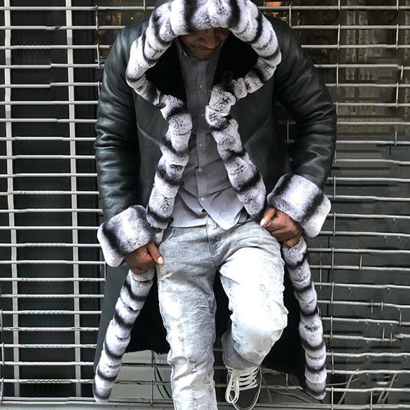 Fur integrated jacket for mens casual fashion loose fit comfortable and warm Versatile Hooded long coat winter jacket 241106