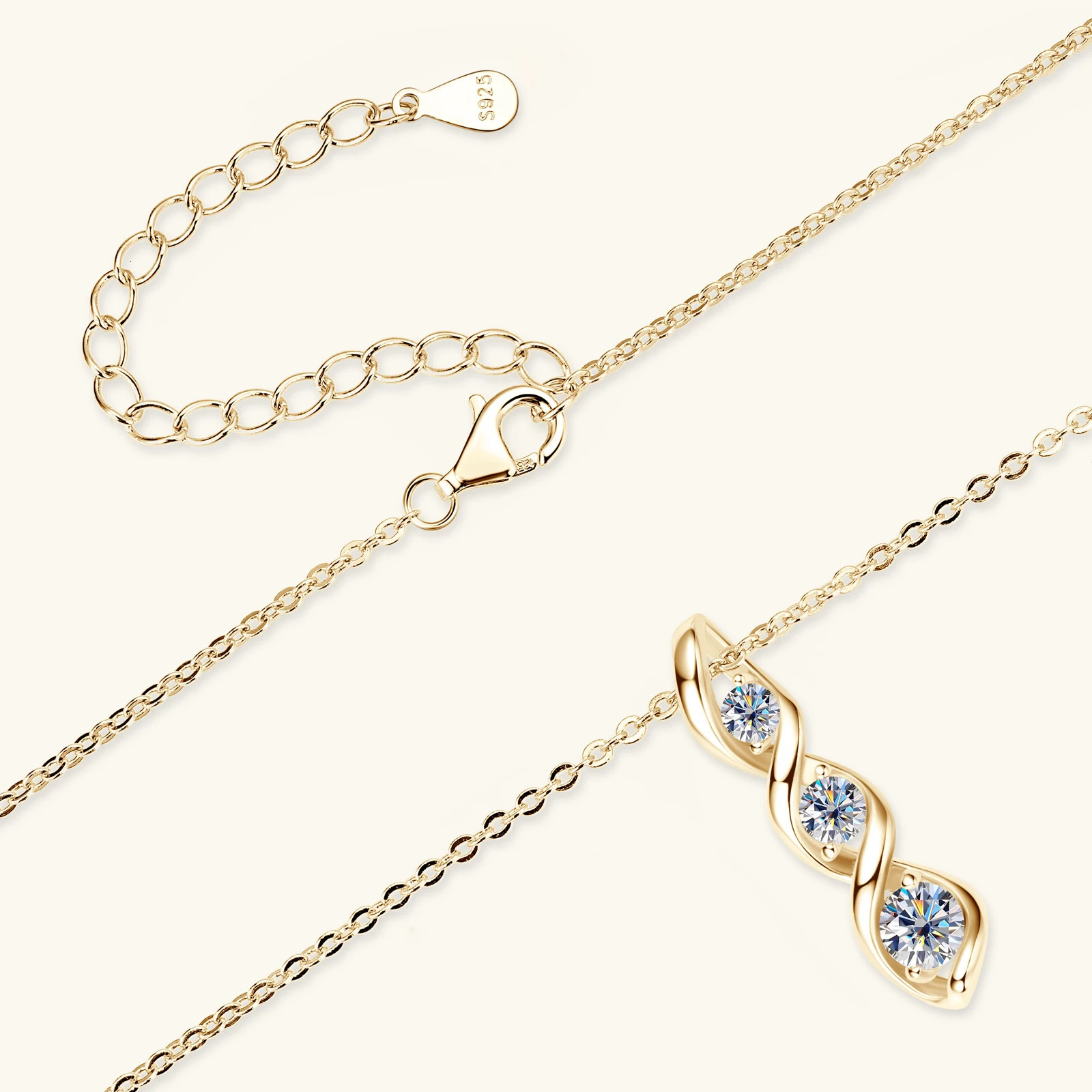 Sweetrain Diamond Necklace Womens Gift 925 sterling silver 18K white/yellow gold-plated twisted pendant chain 241106