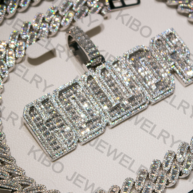 Chains Baguette Cut Dia 18mm Men Necklace Sier Iced Out VVS Moissanite Cuban k Chain