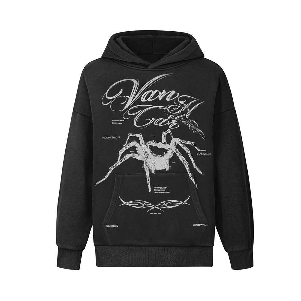 shanshi spider hoodie Dark Spider Printed with Velvet Winter Loose 430g Cotton Hoodie Trendy Men's Wear hoodie