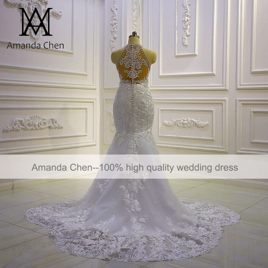 robe ceremonie femme Halter Lace Appliques Mermaid Wedding dress