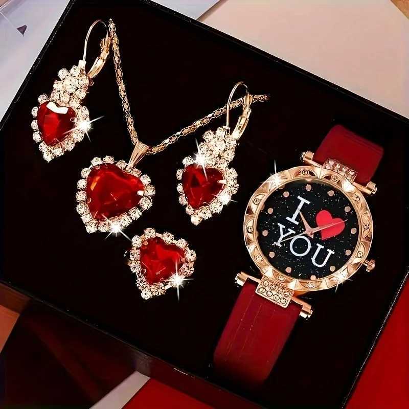 5 pieces/set I You Quartz Watch Luxury Rhinestone Simulation Watch and Jewelry Set X241106