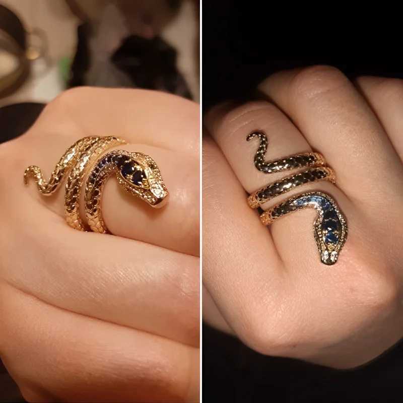 Vintage punk inlaid zircon snake open ring personalized ring jewelry snake ring charm finger ring party jewelry gift X241106