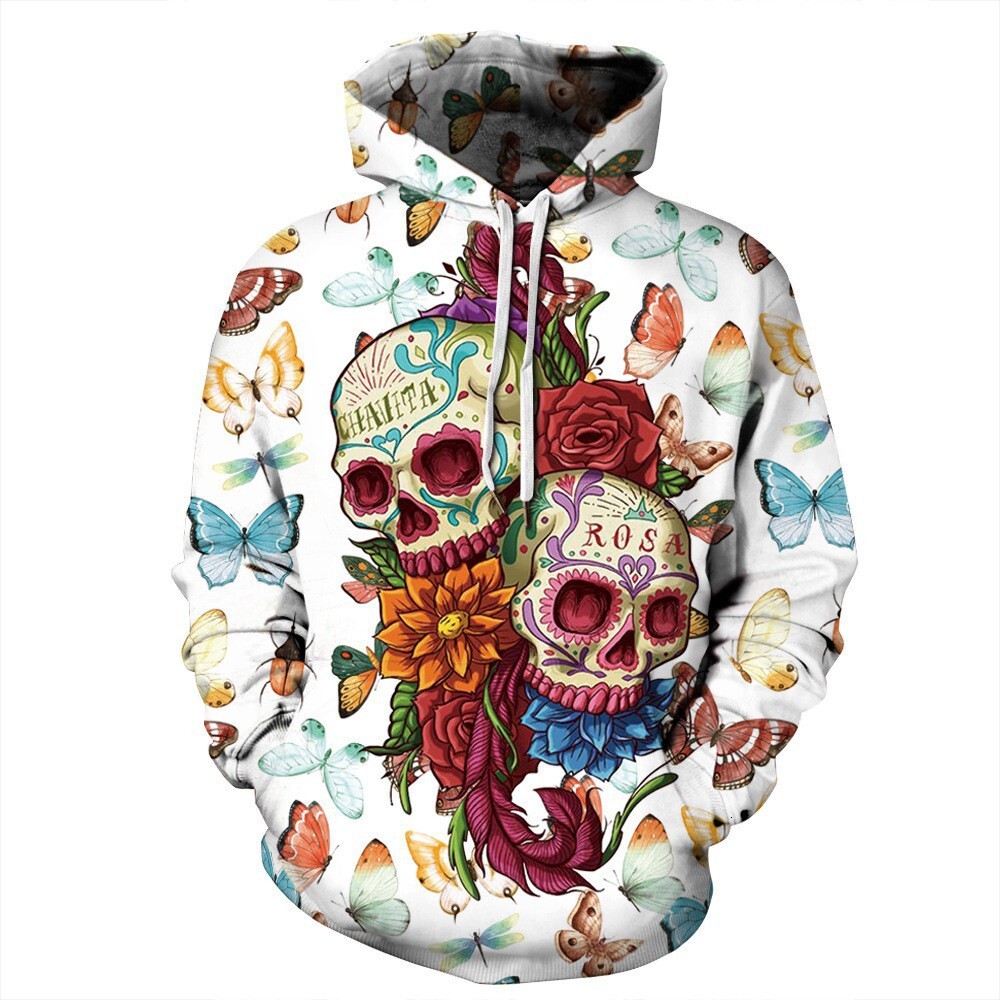 New Printed Black Cat Animal Skeleton Top, Long Sleeved Couple Outfit, Loose Hooded Sweatshirt, Unisex Style Drop Shoulder Hoodies Graphic Hoodies