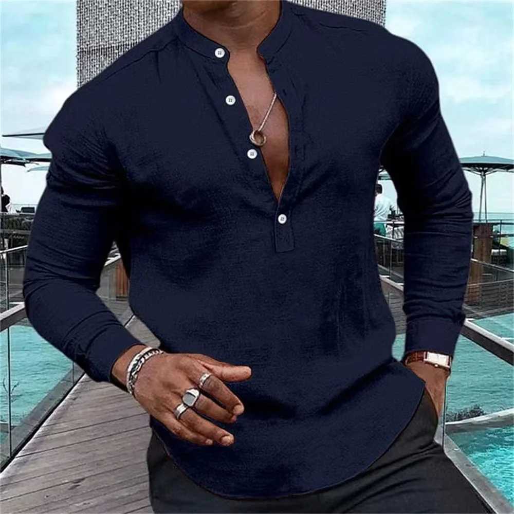 2023 New Mens Henry Shirt Designer Casual Half Button Sports High Quality Soft Material New Mens Long Sve Shirt W241106