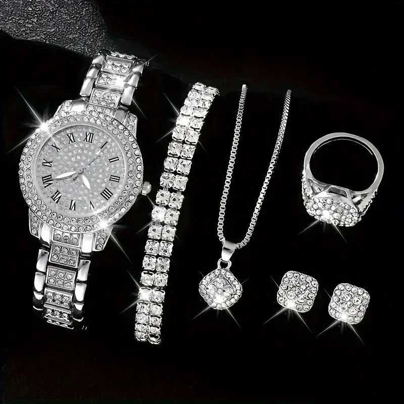 Glamorous 6-piece/set Wens luxury rhinestone quartz watch with Re number - Fashion simulation watch jewelry set X2411061
