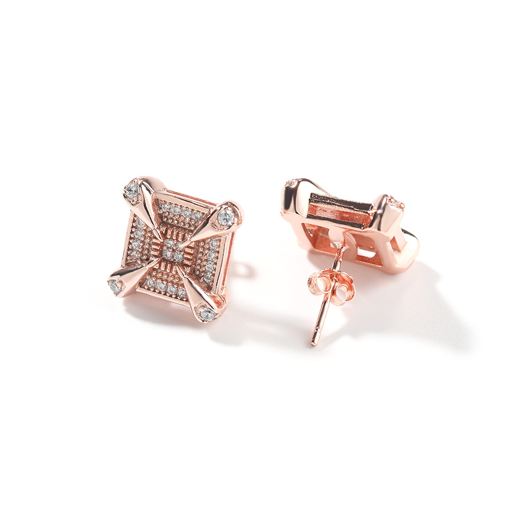 18K Platinum Plated Square Zircon Stud Earring Ear Bone Nail Women Men No Fading No Allergies 5A Zircon Earring
