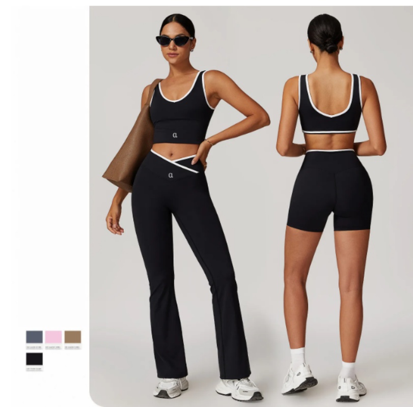 A00018 Yoga Set Women Two Pieces bralette Gym Sports Tracksuits Bra Fitness Shorts Fared Pant Workout Sports Clothes Straight Athleisure