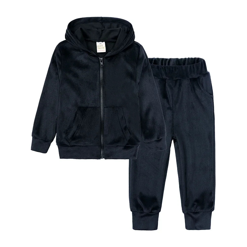 Children Boys Girls Velvet Sweatsuit Toddler Zipper Up Hoodie Jackets Pants Set Fashion Winter Kids 2Pieces Tracksuits Outfits 241106