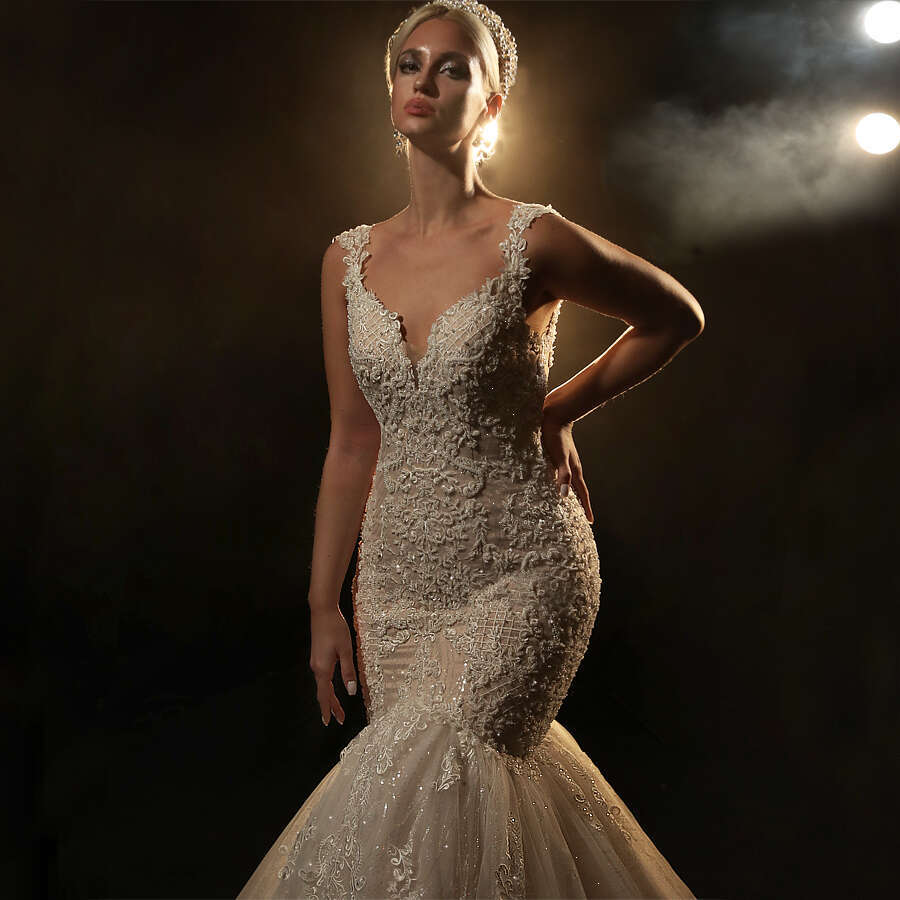 Champagne Lace Mermaid Wedding Dress