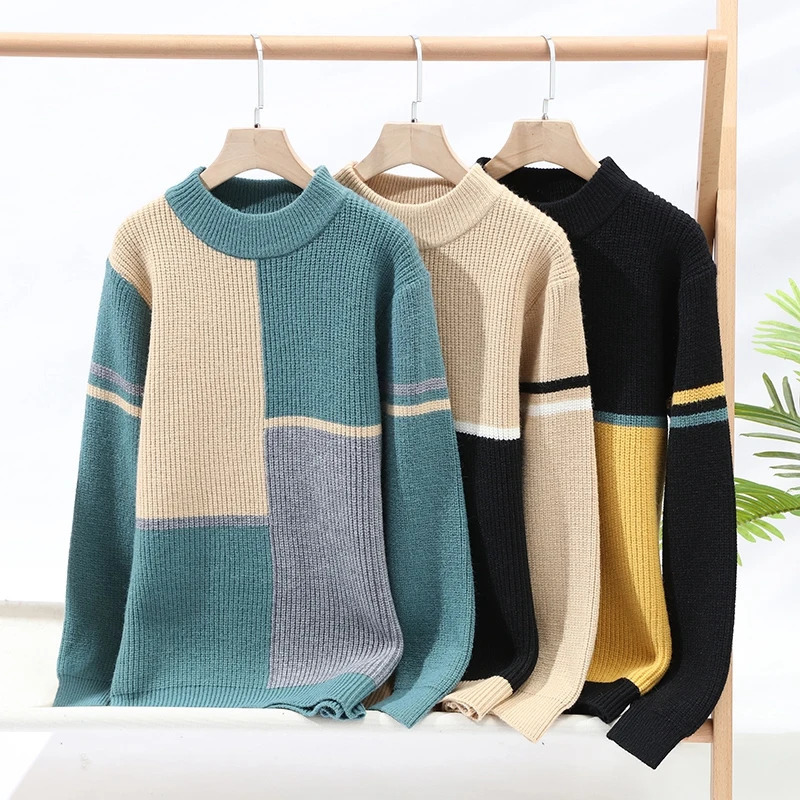 Cashmere Pull Homme Winter Soft Warm Fashion Patchwork Turtleneck Sweater Men Pullovers High End Mens Christmas Jumper 241106