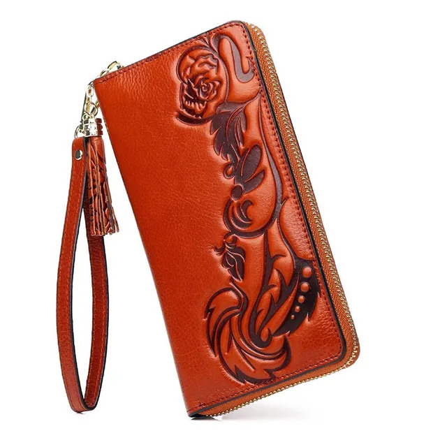 Women's wallet retro genuine cowhide wallet designer 3D wallet women's handbag