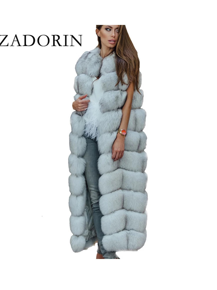 ZADORIN y 10 Steps Women X Long Faux Fox Fur Vest Furry Soft Jacket Thick Warm Vintage Overcoat Streetwear 241104