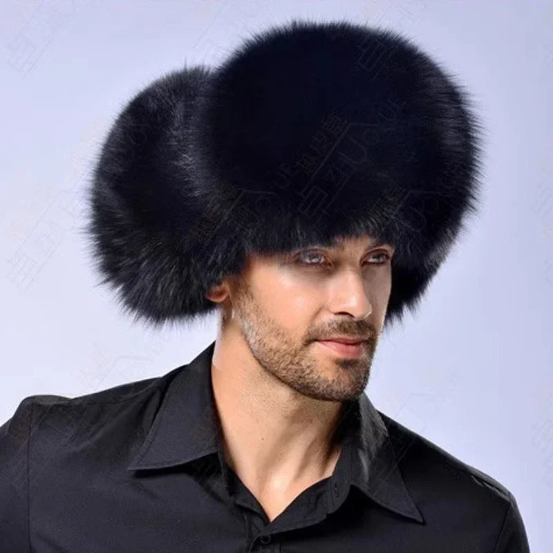 Russian bomber hat mens winter hat with ear muffs hunter ear muffs thick faux fur Ushanka hat leather PU 241106