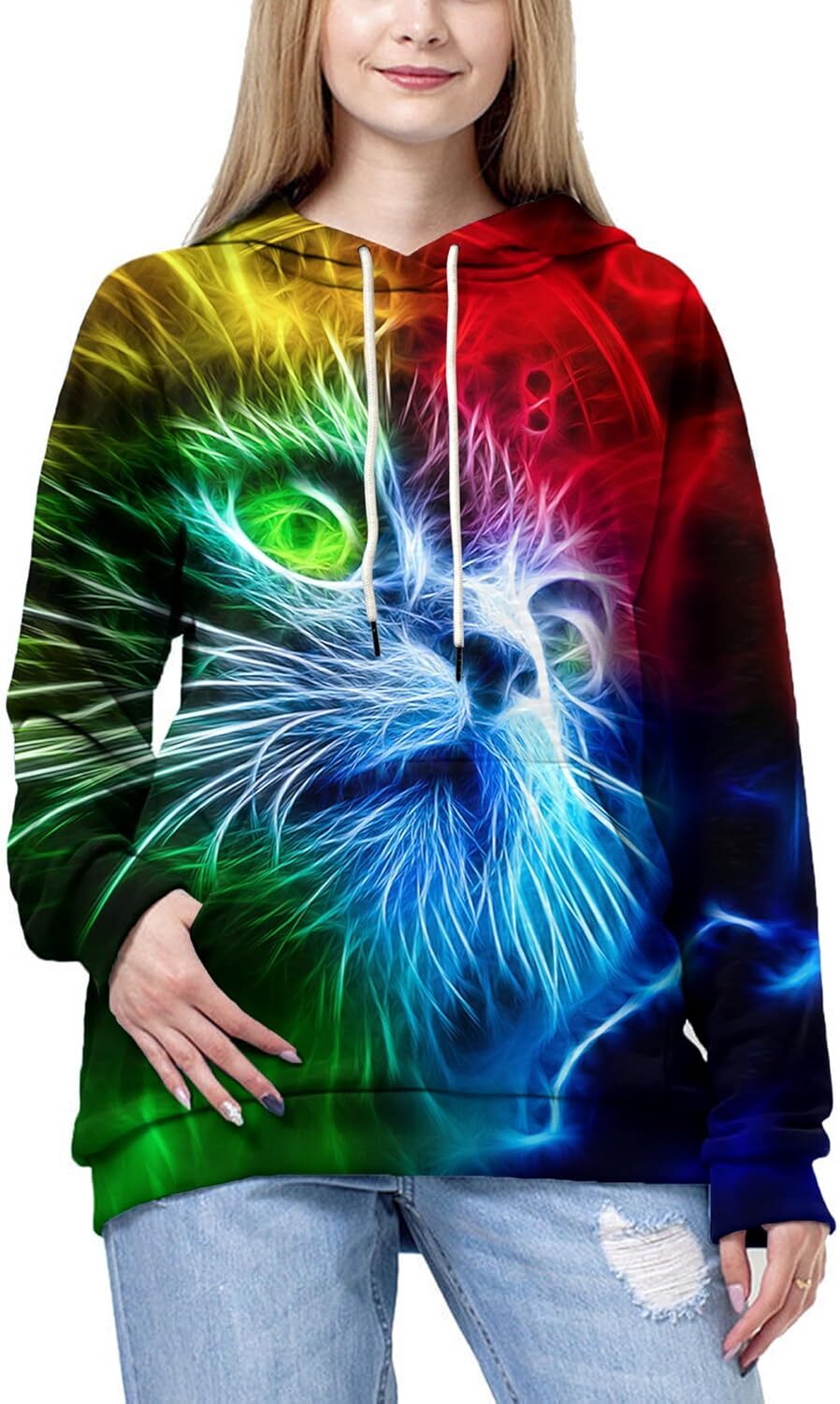 Hoodie for Mens Womens Unisex 3D Printed Hooded Sweatshirt Casual Pullover Hoodie with Big Pockets Graphic Colorful Cool Kitty
