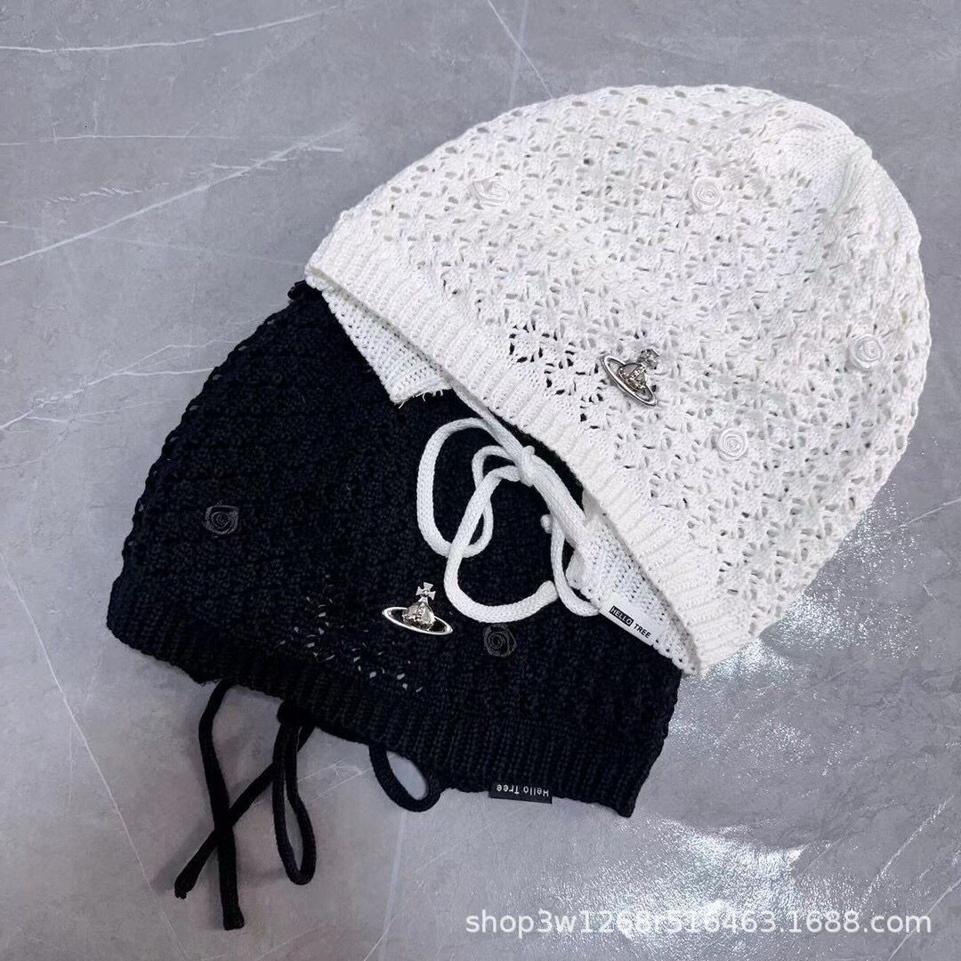 Designer Vivianes Wests Woods Hat Korean Niche Design Rose Handmade Pure Cotton Empress Hollowed Out Knitted Pullover Personalized Yarn
