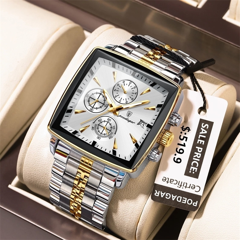 Poedagar Square Sports Mens Watch Waterproof Luminous Timing Quartz Mens Watch Stainless Steel Mens Watch Reloj 241105CJ