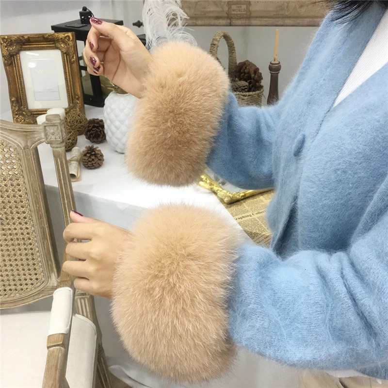 Real 100% genuine fox fur cuffs winter wrists natural fox fur arms warm bracelets womens jackets decorative sleeves wristbands fox gloves 241106