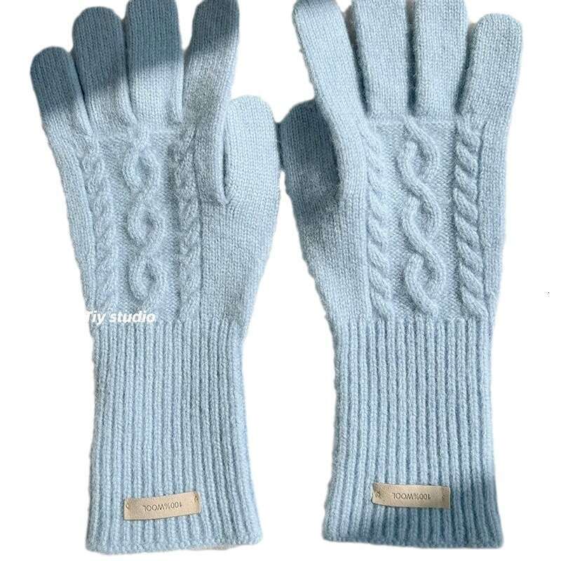 Warm in autumn and winter Solid men's ins style Premium thickened 100 wool Fried Dough Twists gloves for women
