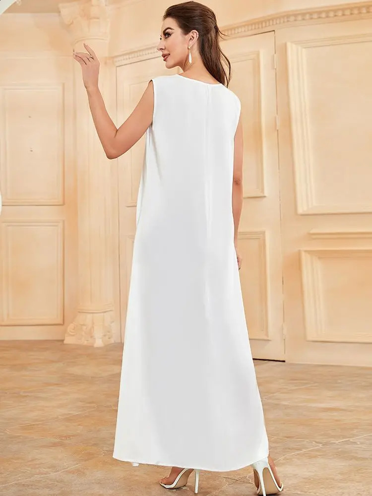 White Ramadan African Dresses Islamic Clothing For Women Dubai Abaya Turkey Arabic Muslim Dress Robe Musulmane Femme Vestidos 240403