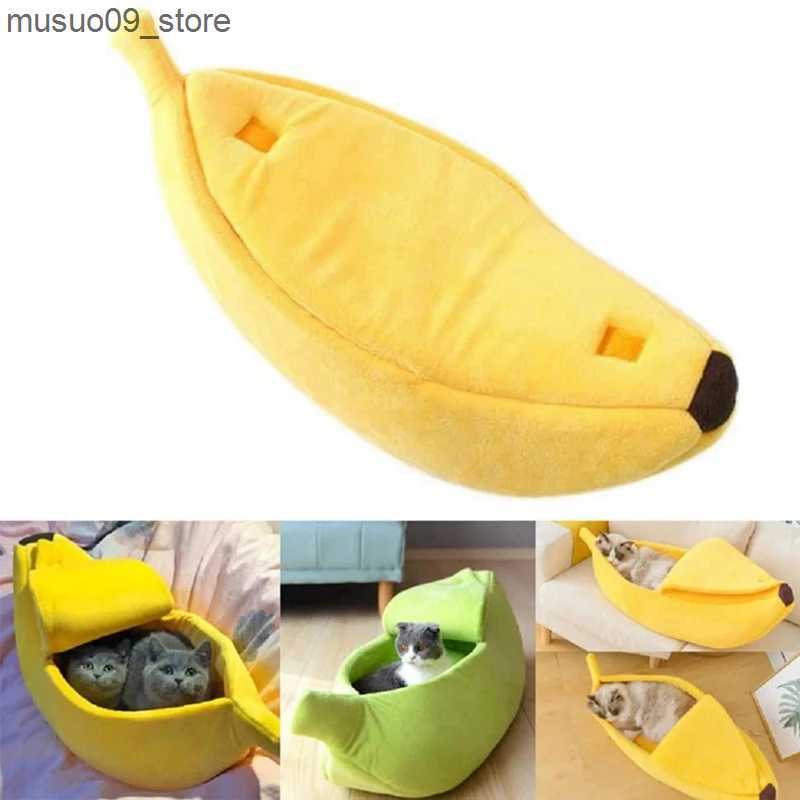 kennels pens Cute banana cat bed soft cat hug bed cute cat pet bed rabbit and puppy L240910