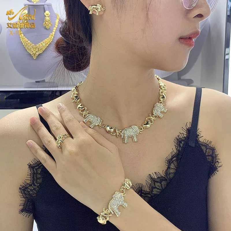 ANIID XOXO Warm Jewelry Necklace Set 18K Gold Bridal Elephant Water Diamond Wedding Necklace Bracelet Ring Set Gift X241106