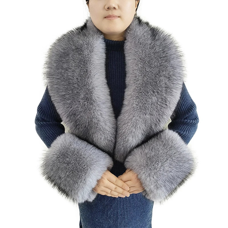 Winter faux fur collar imitating fur scarf cuff set fur shawl bag womens coat large collar warm fur scarf 241106