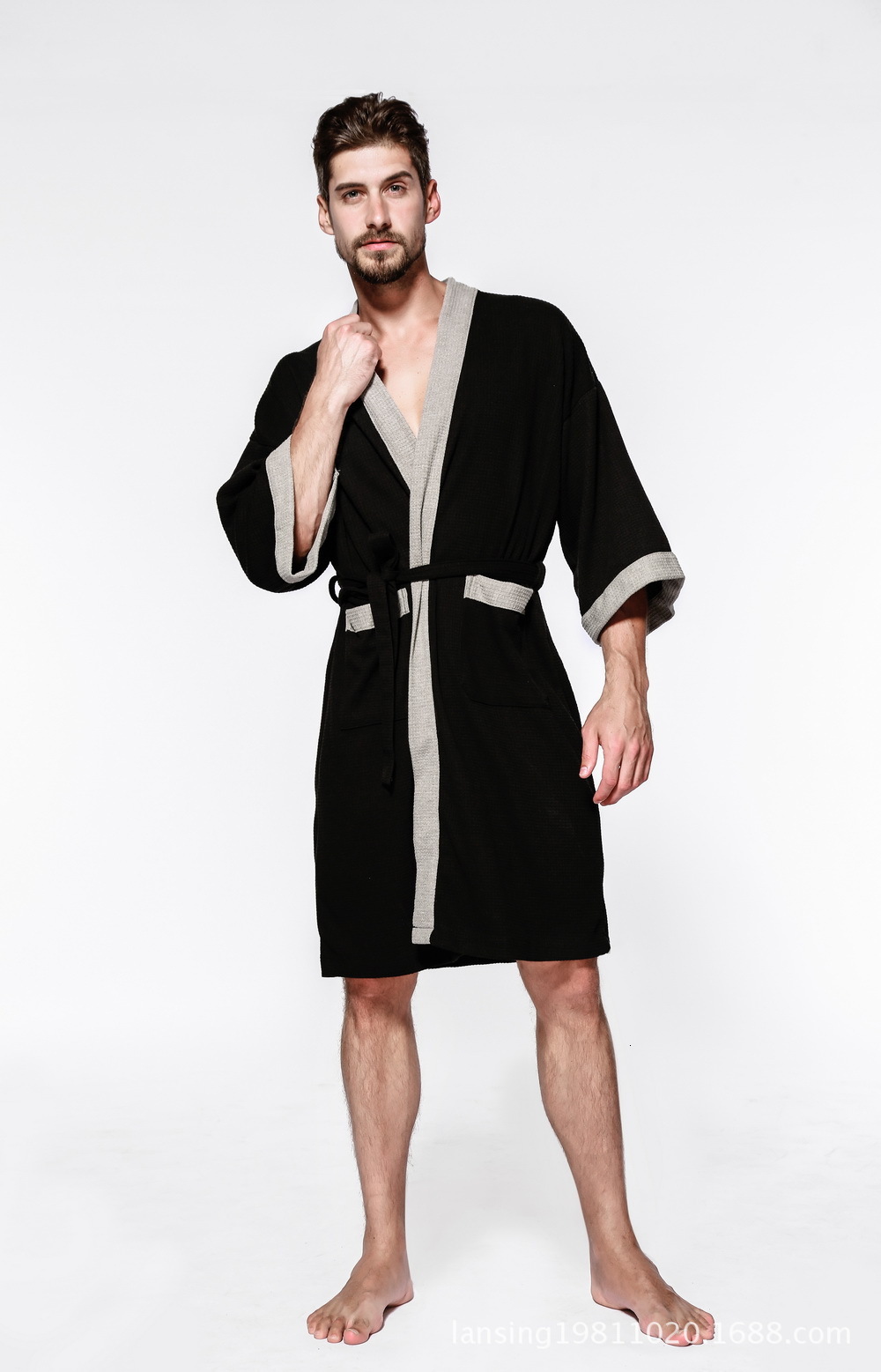 Five star hotel, all cotton men's waffle pajamas, bathrobes, sweat steamed sauna, bath towels, hot springs
