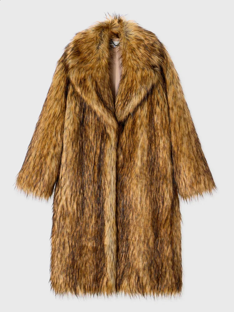 Winter Fashion Solid Lapel Long Faux Fur Overcoat Casual Thicken Warm Fluffy Plush Womens Jackets Lady y Outerwear 241104