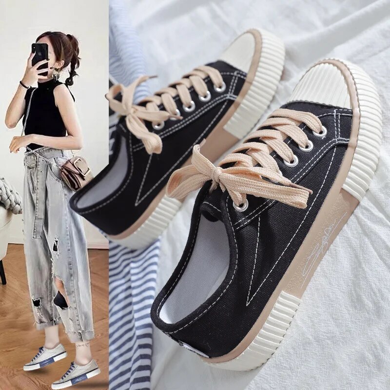 2025 Autumn Old Beijing Low Cut Canvas Shoes Outdoor Designer Women's Biscuit Shoes Young Students Rubber Selenium Oxidation Skating Breathable K