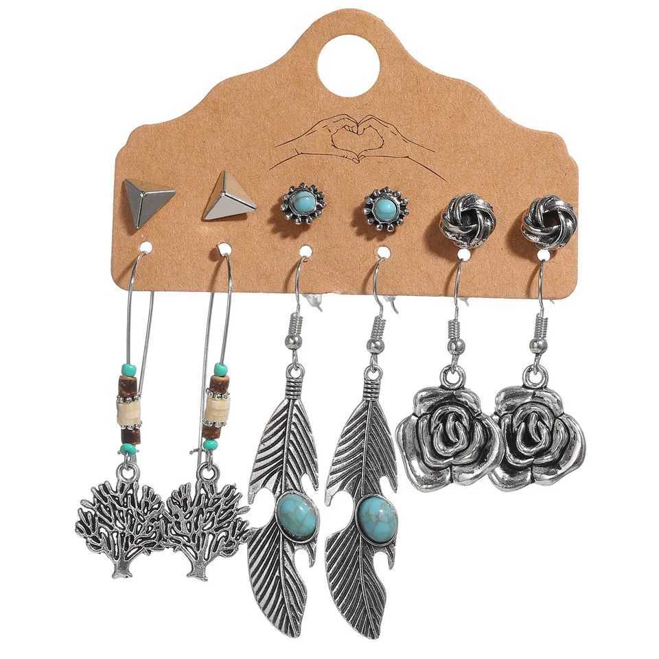 Antique Xizang silver earring set used for Wenzu feathers Geetric shell leaf shaped pendant earrings jewelry gifts X241106