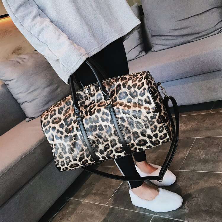 Europe American Fashion Leopard Print Handbag Large Capacity Gym Bags Travel Shopping Tote Bag