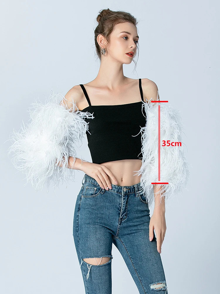 Feather Cuffs Party Fur Sleeves Cuffs Womens Fashion Fur Sleeves Glove Sleeves True Ostrich Feather White Long Sleeve 241106