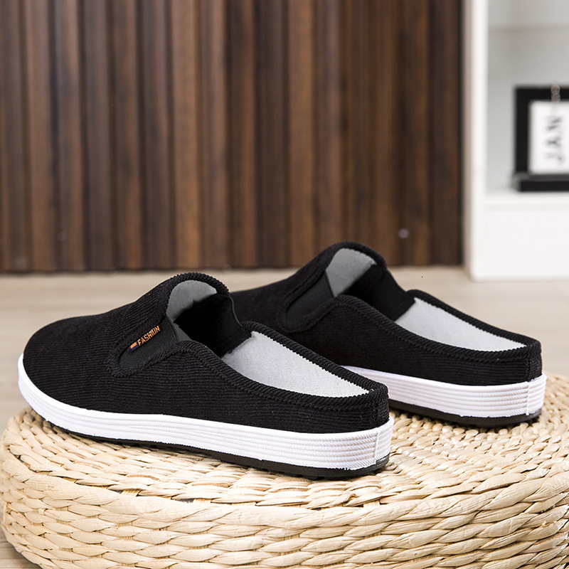 Summer cloth slippers, casual, breathable, versatile board shoes, one foot pedal, no heel, half drag, anti slip men's shoes